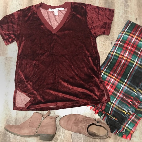 Micheal Stars Maroon Slouched Velvet Tee Sz Small - Picture 2 of 7